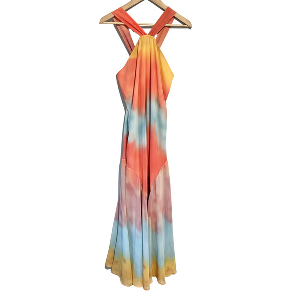 Sundance Maxi Dress Rainbow Sherbet Ombre Flowy Maxi Chiffon Halter BRAND NEW - Picture 2 of 10